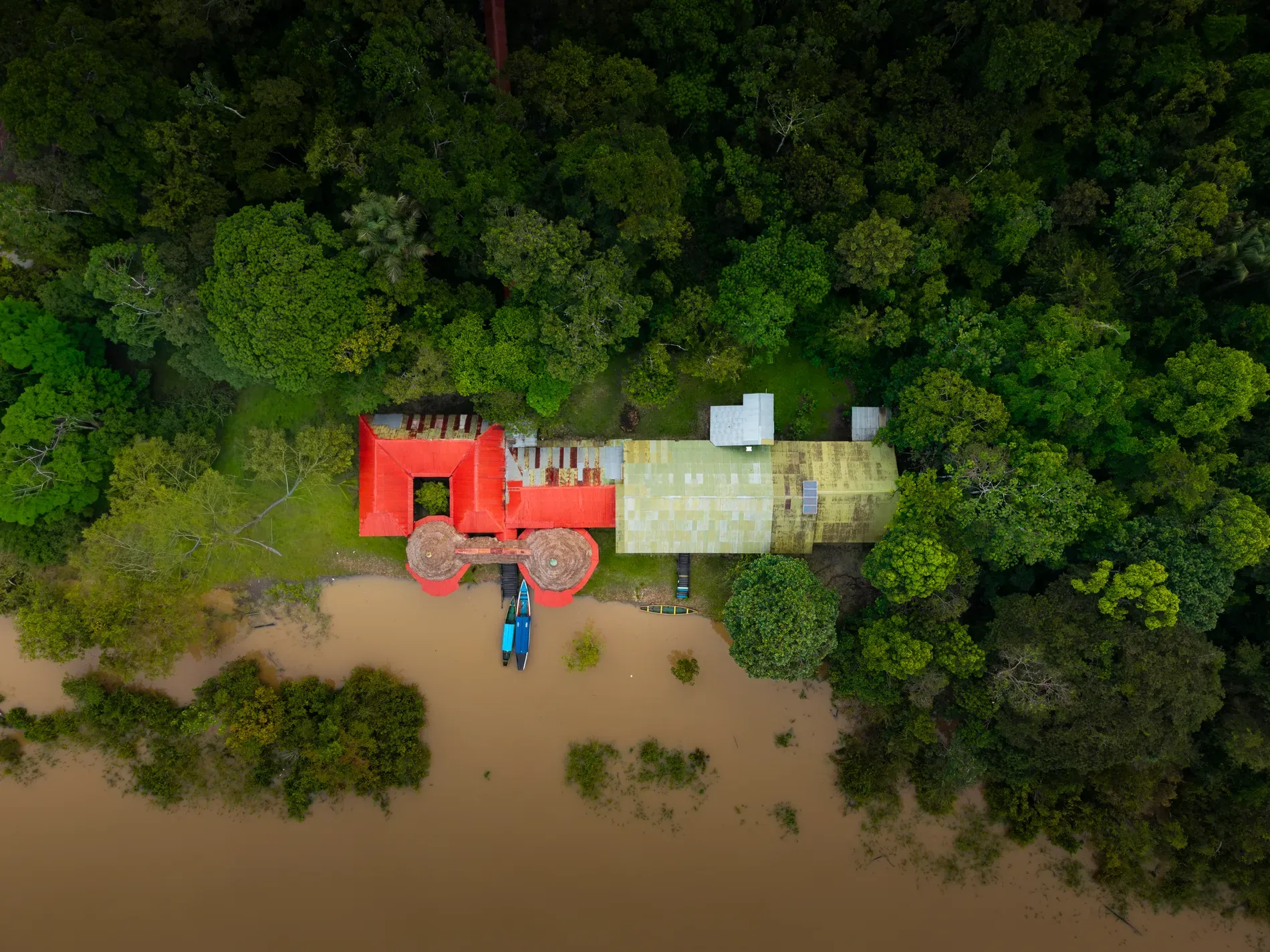 Top drone view of Zacambú Rainforest EcoLodge | | Amazon Jungle Trips