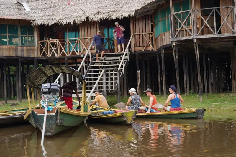 Zacambú Eco Lodge seen from a boat | Amazon Jungle Trips