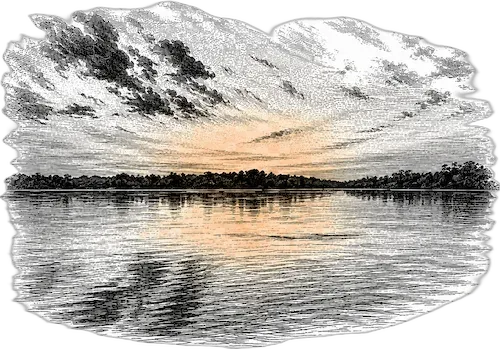 Lake Zacambú landscape engraving style | Amazon Jungle Trips